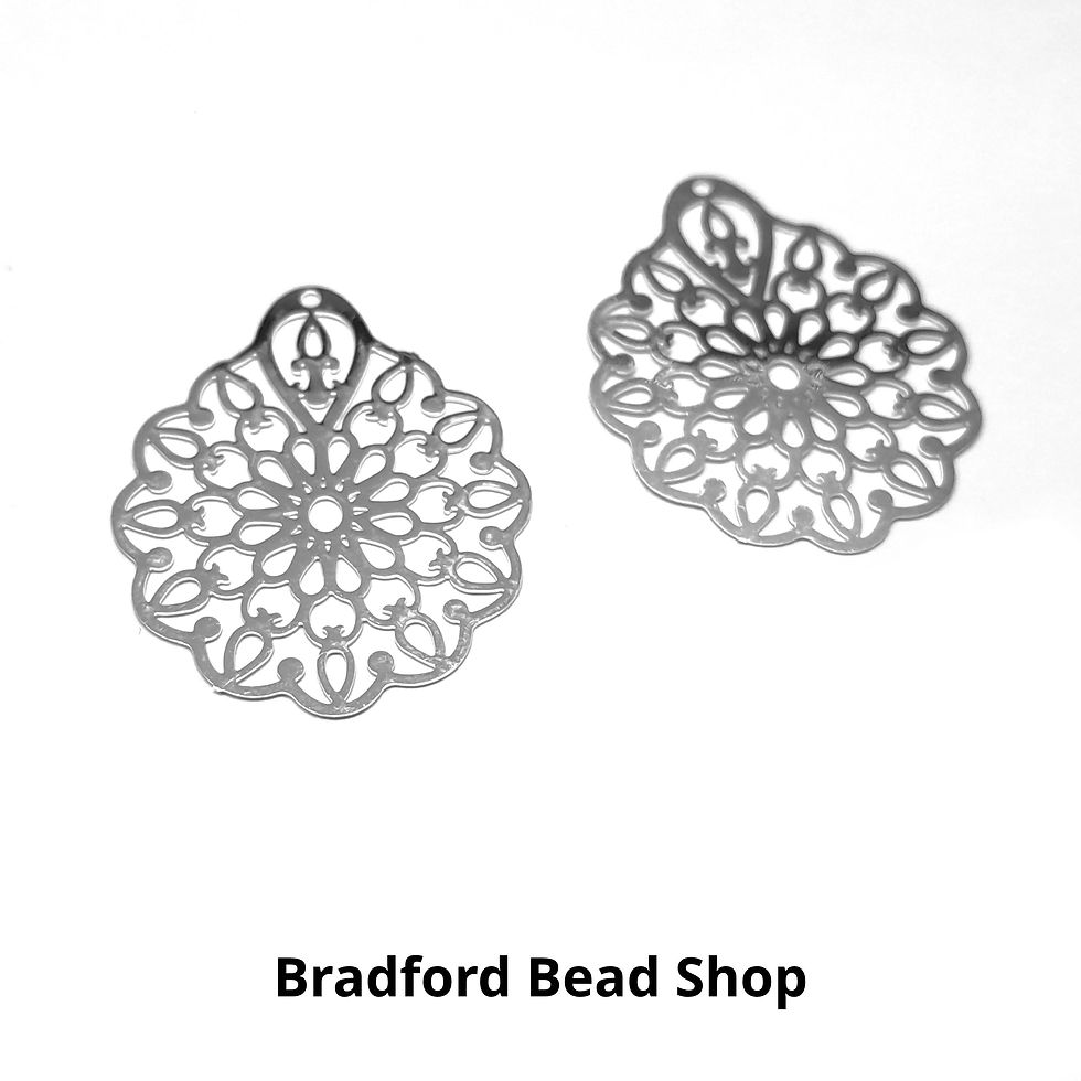 Thumbnail: Pendant - Floral Drop - Silver Colour - 29mm x 36mm (Flat)