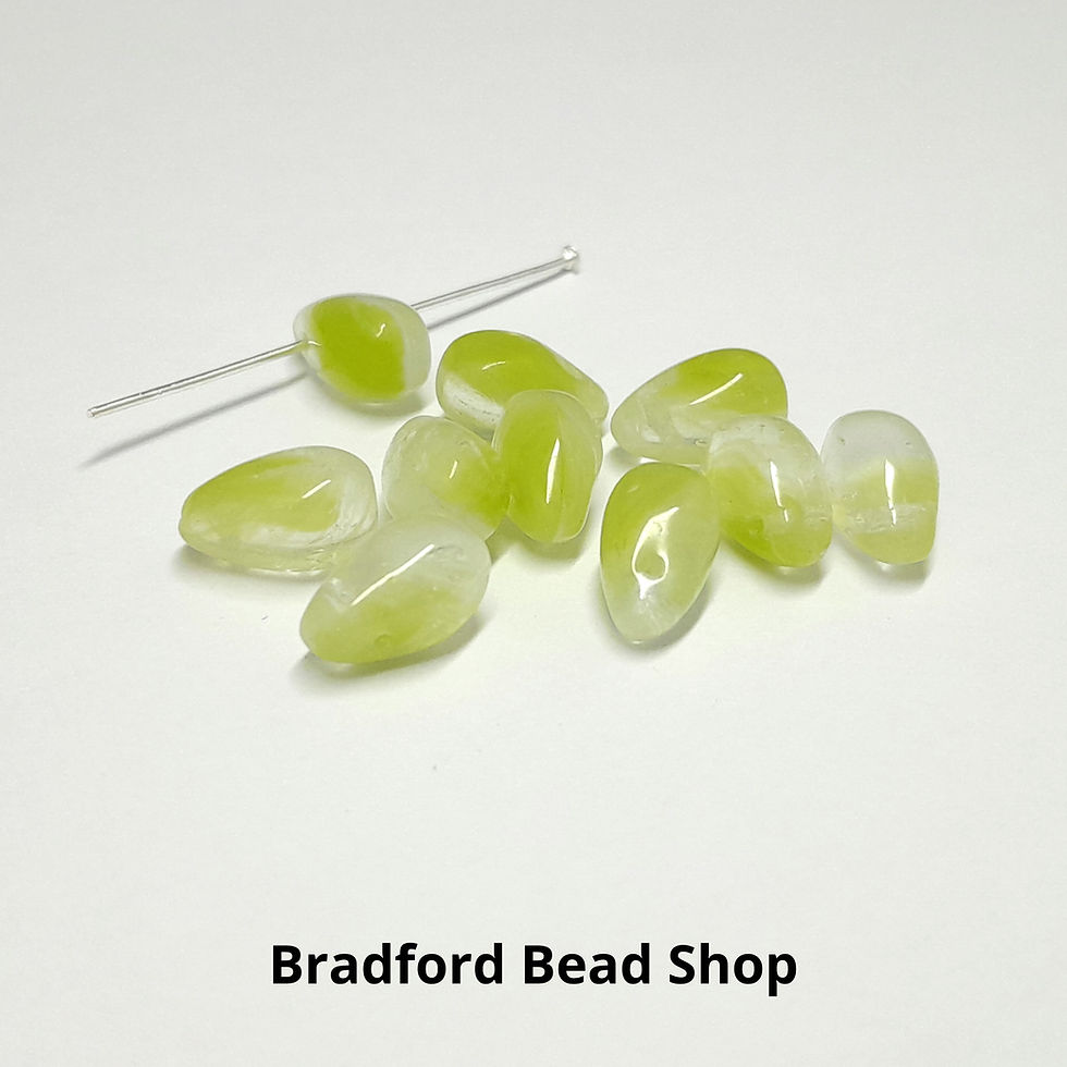 Thumbnail: Glass Droplet Beads - Green & Clear Translucent - 12mm x 7mm