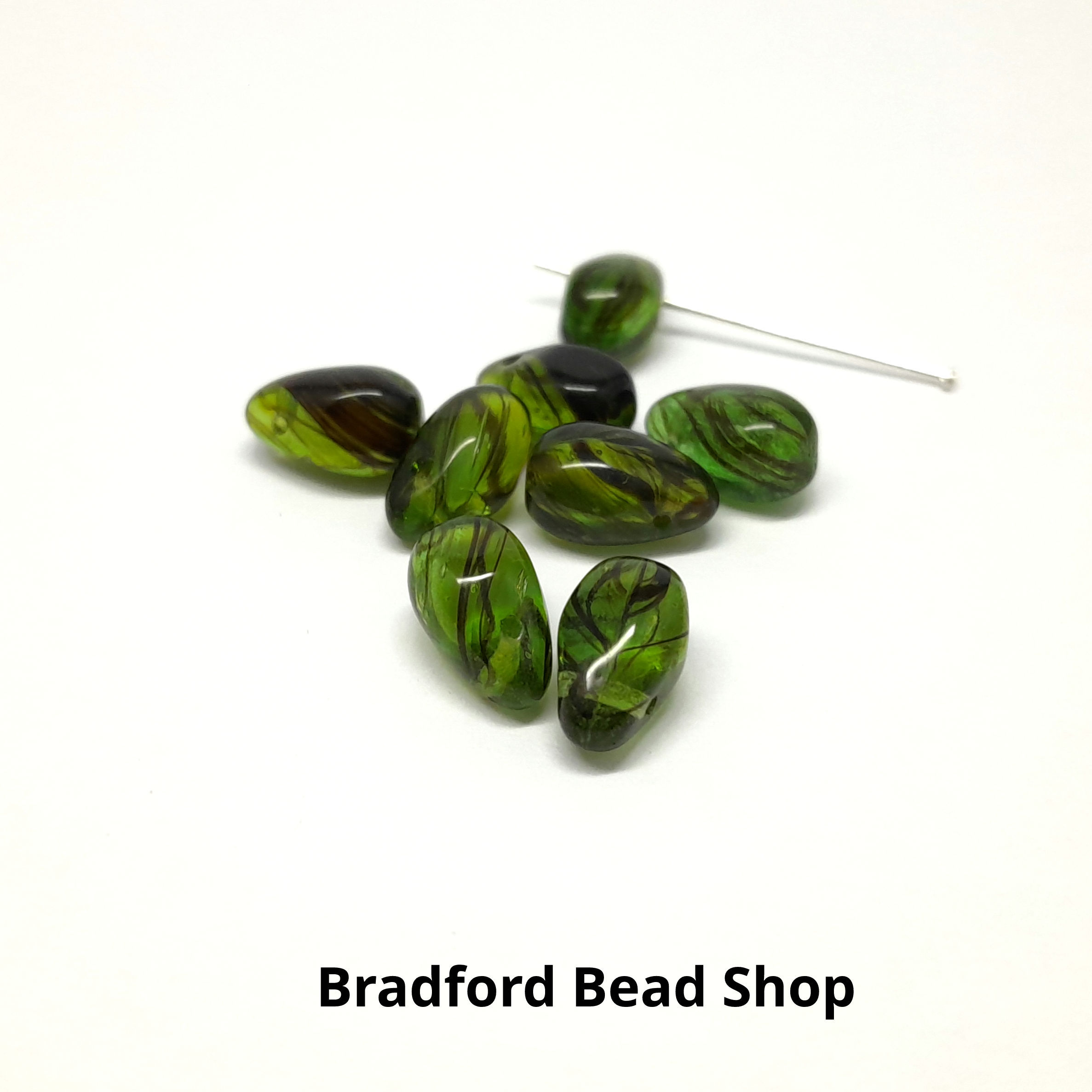 Glass Droplet Beads - Green Marble Transparent - 6mm x 11mm