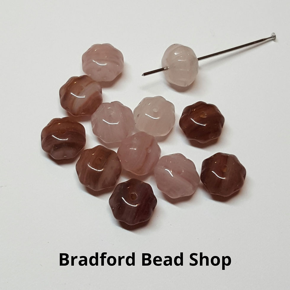 Thumbnail: Glass Doughnuts Beads - Browns/Creams Marble Effect - 9mm x 6mm