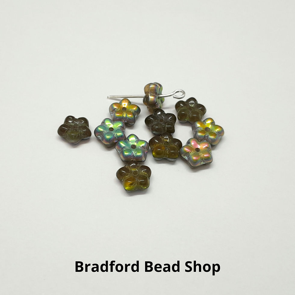 Glass Flower Beads - Grey Translucent with cool tone AB - 7mm x 3mm