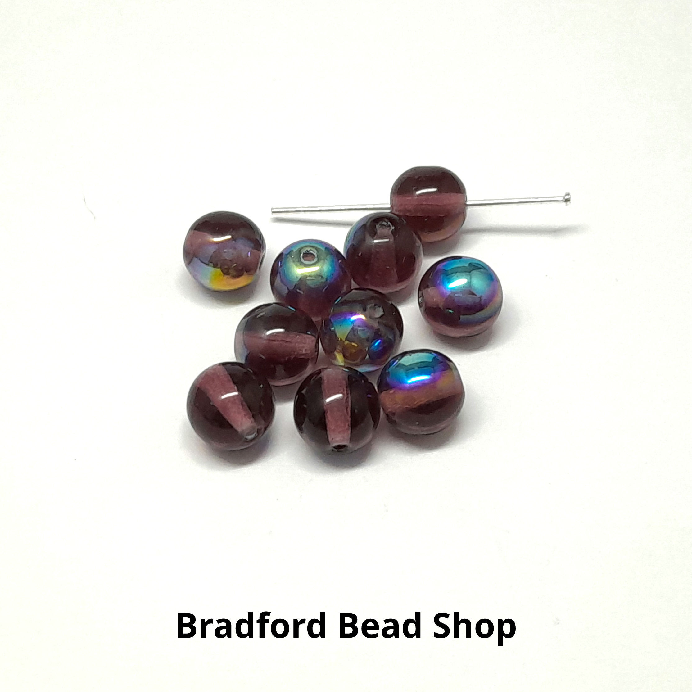 Glass Round Beads - Purple AB Translucent - 8mm