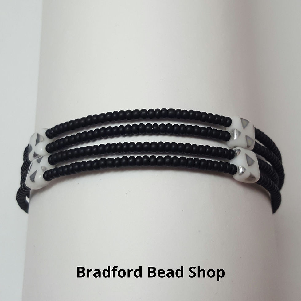 Thumbnail: Double Layer Memory Wire Bracelet Kit - 2 Hole Beads - White/Silver & Black