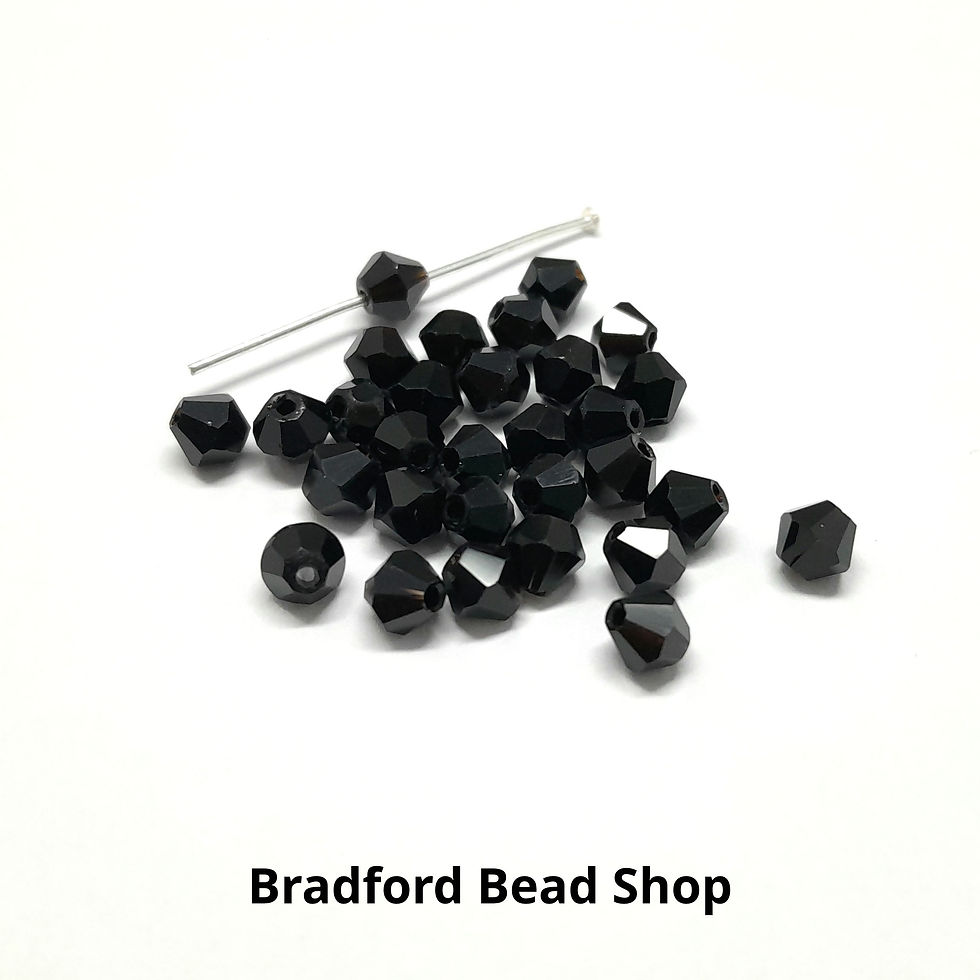 Thumbnail: Machine Cut Bicone Glass Beads - Black Opaque - 4mm x 4.5mm
