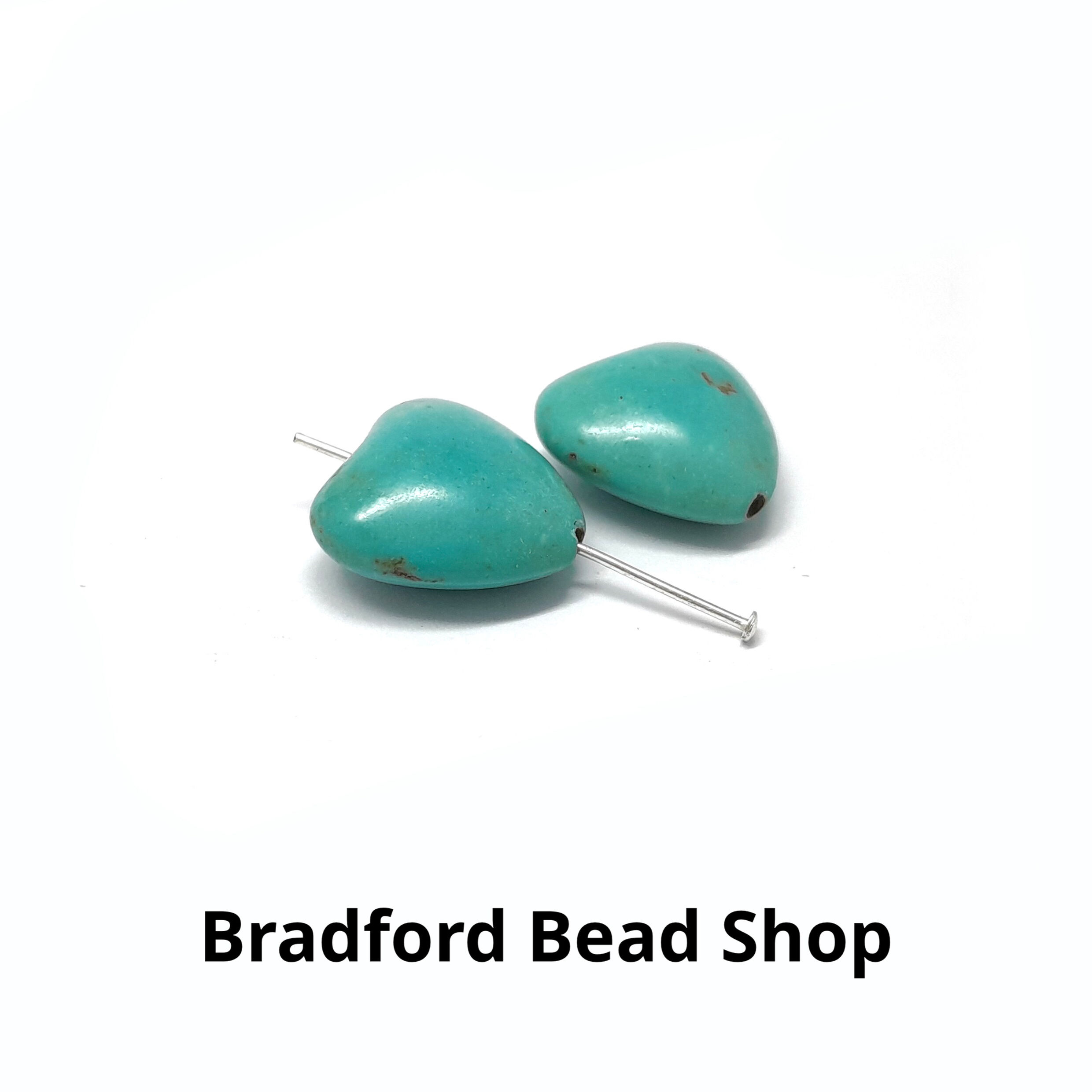 Howlite Heart Beads - 16mm - Dyed Turquoise