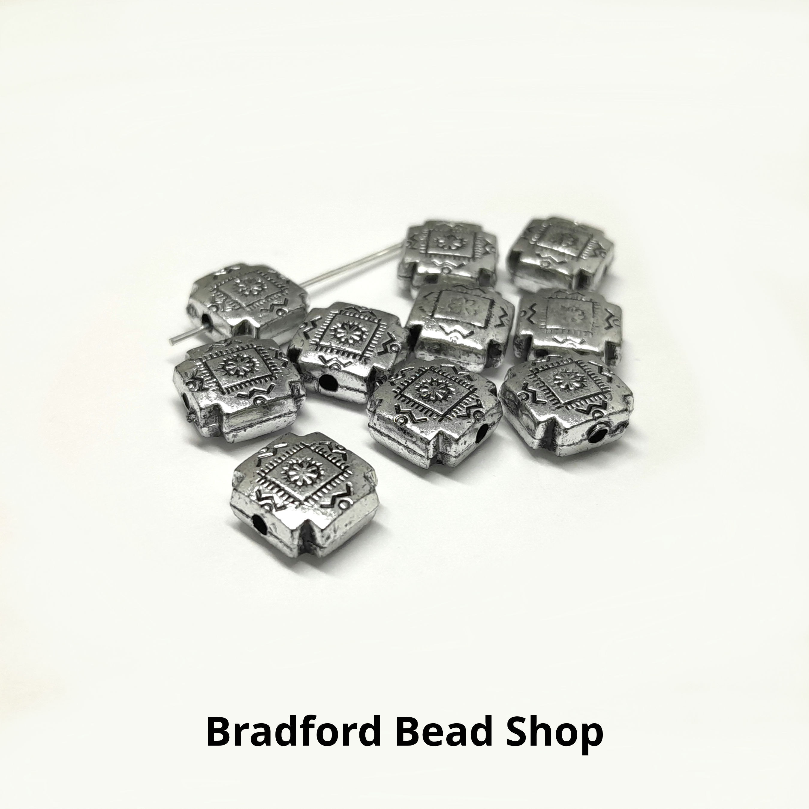 Acrylic Square Beads  - 10x9x4.5mm - Antique Silver