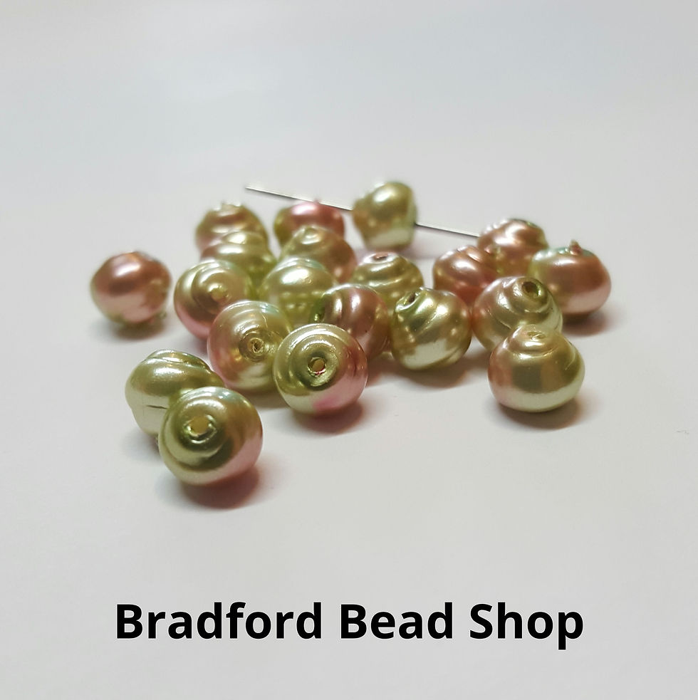 Thumbnail: Glass Pearl Effect Swirl Beads - Green/Pink - 6x5mm