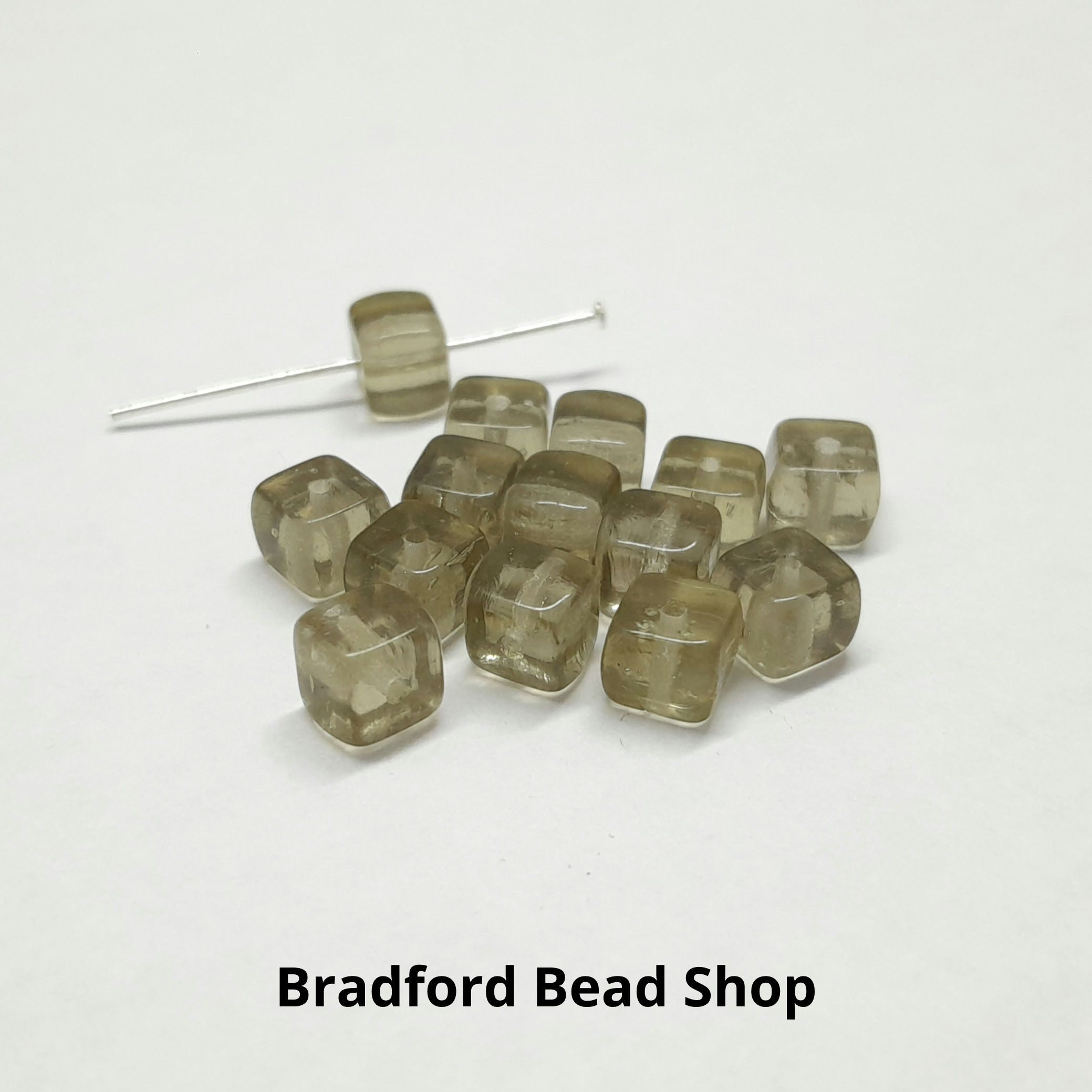 Glass Cube Beads - Grey Translucent - 6mm