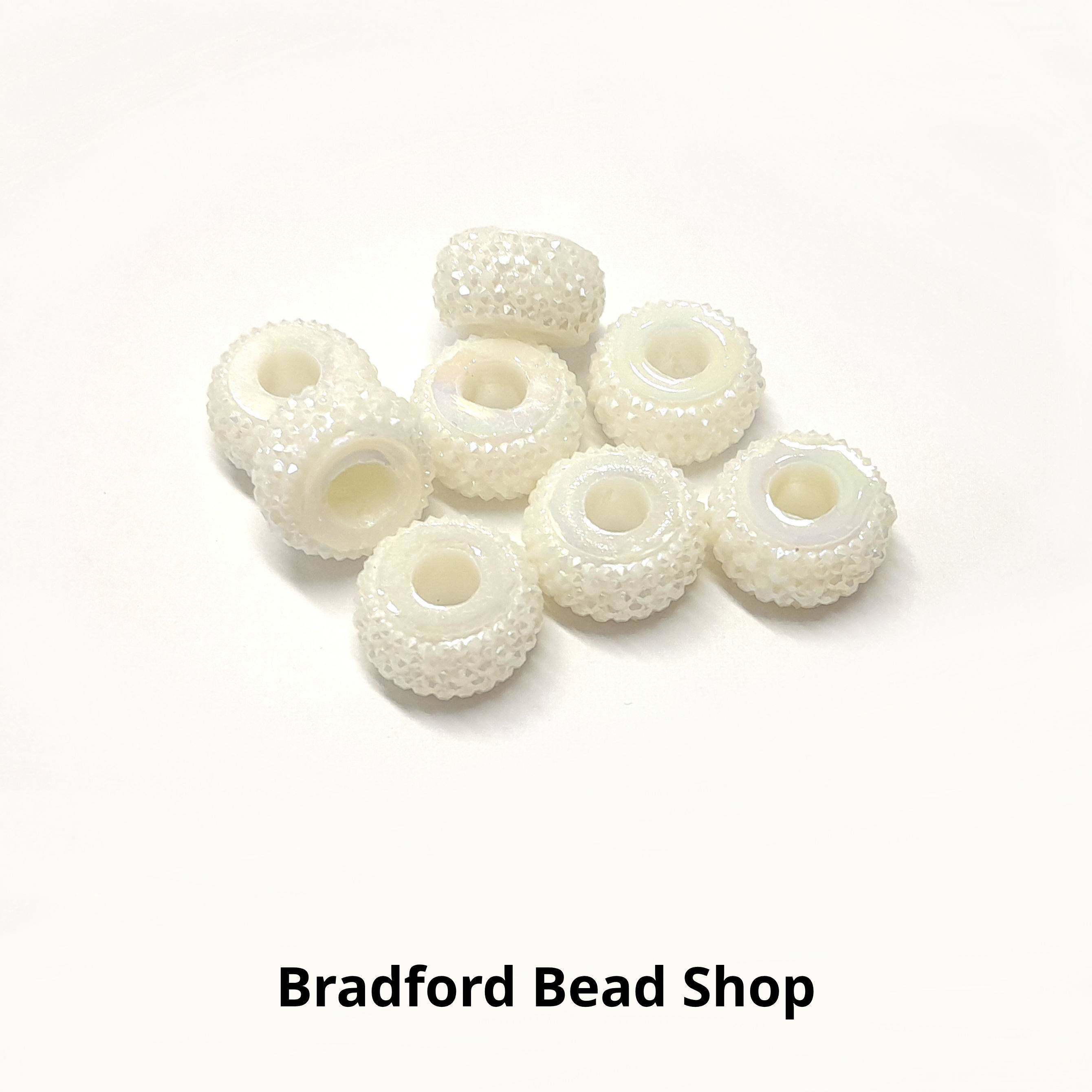 Acrylic Pony Beads - Studded - Off White AB