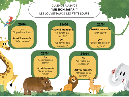Planning des louveteaux/p'tits loups du 20 au 24/04