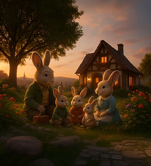 Família Coelho no parque Knorr, em frente à casa do sr. Oscar Knorr, que se torna o lar do Coelho Viajante durante a Páscoa em Gramado.