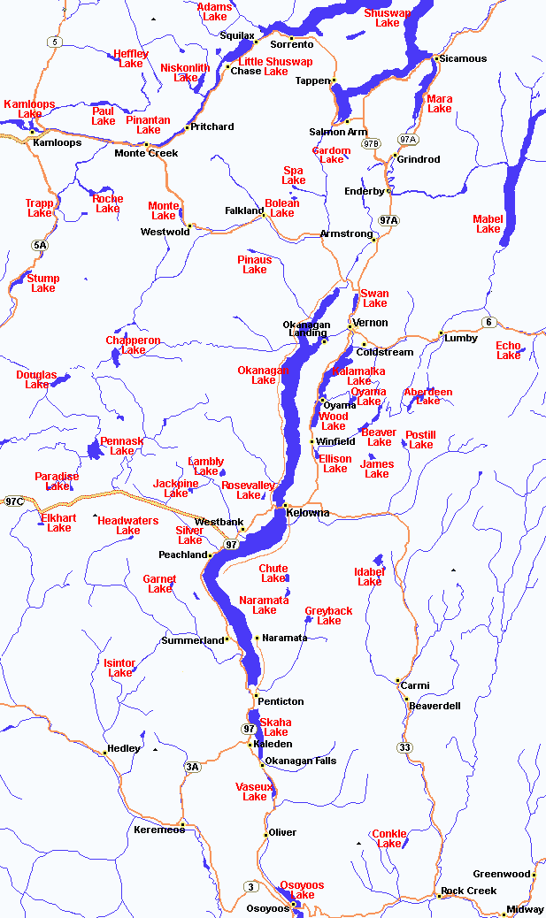 Okanagan Region Lake Map