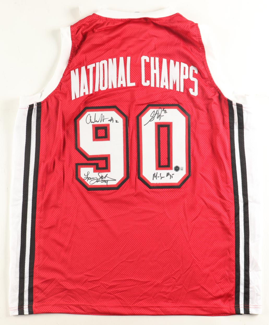 1989-1990 UNLV Champions Jersey Signed By 4 Players, Larry Johnson (Beckett COA)