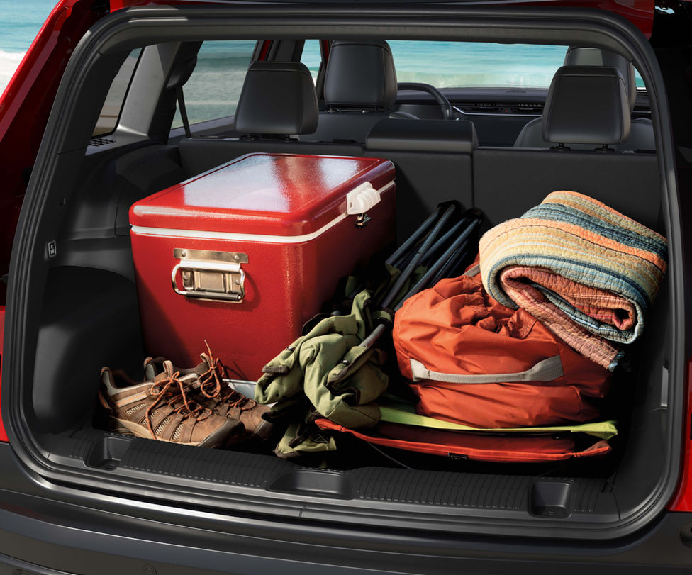 Red Hot Cherokee with rear deck open, with cargo