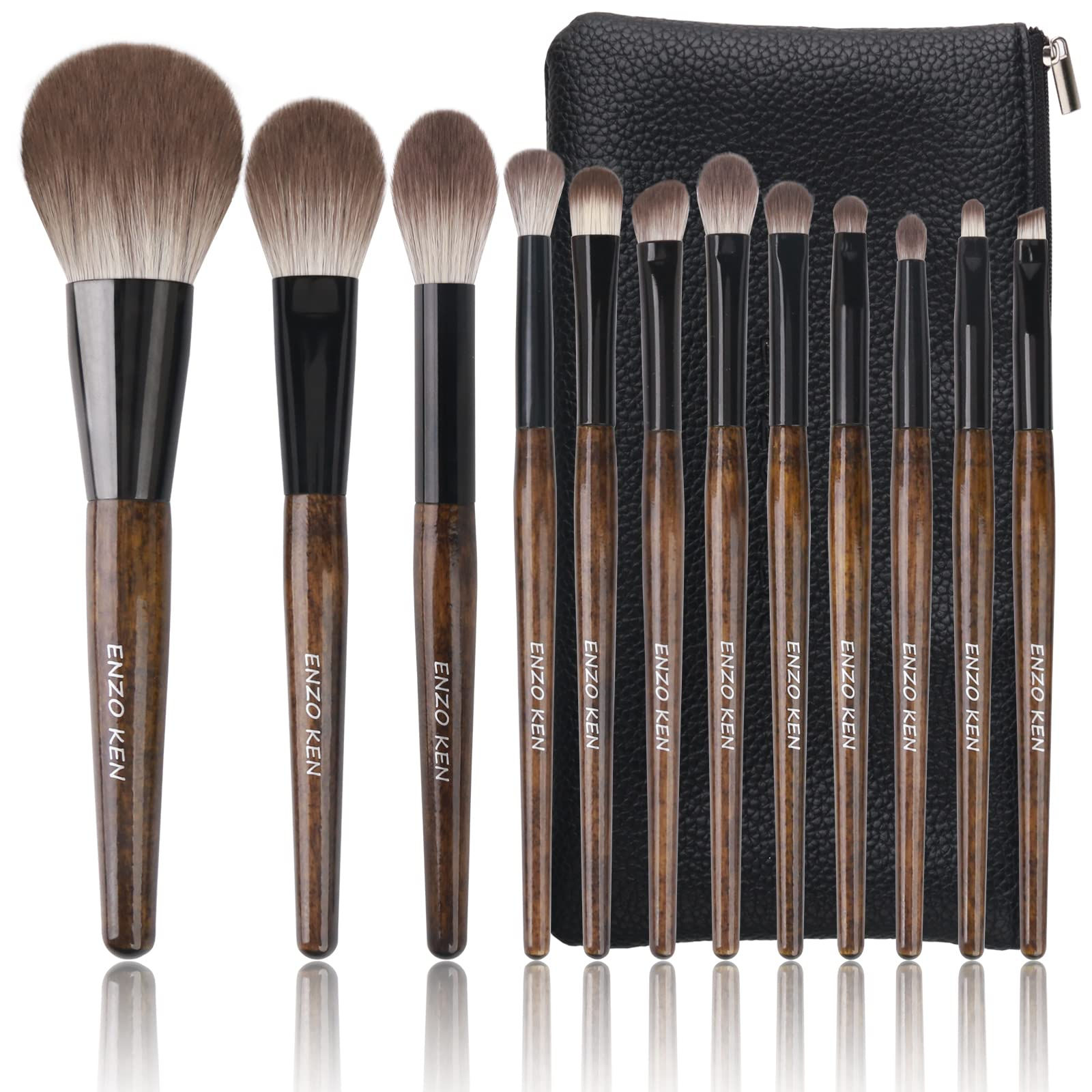 ENZO KEN Natural Goat Hair Makeup Brush Set with Case Natural Makeup Brushes Nat