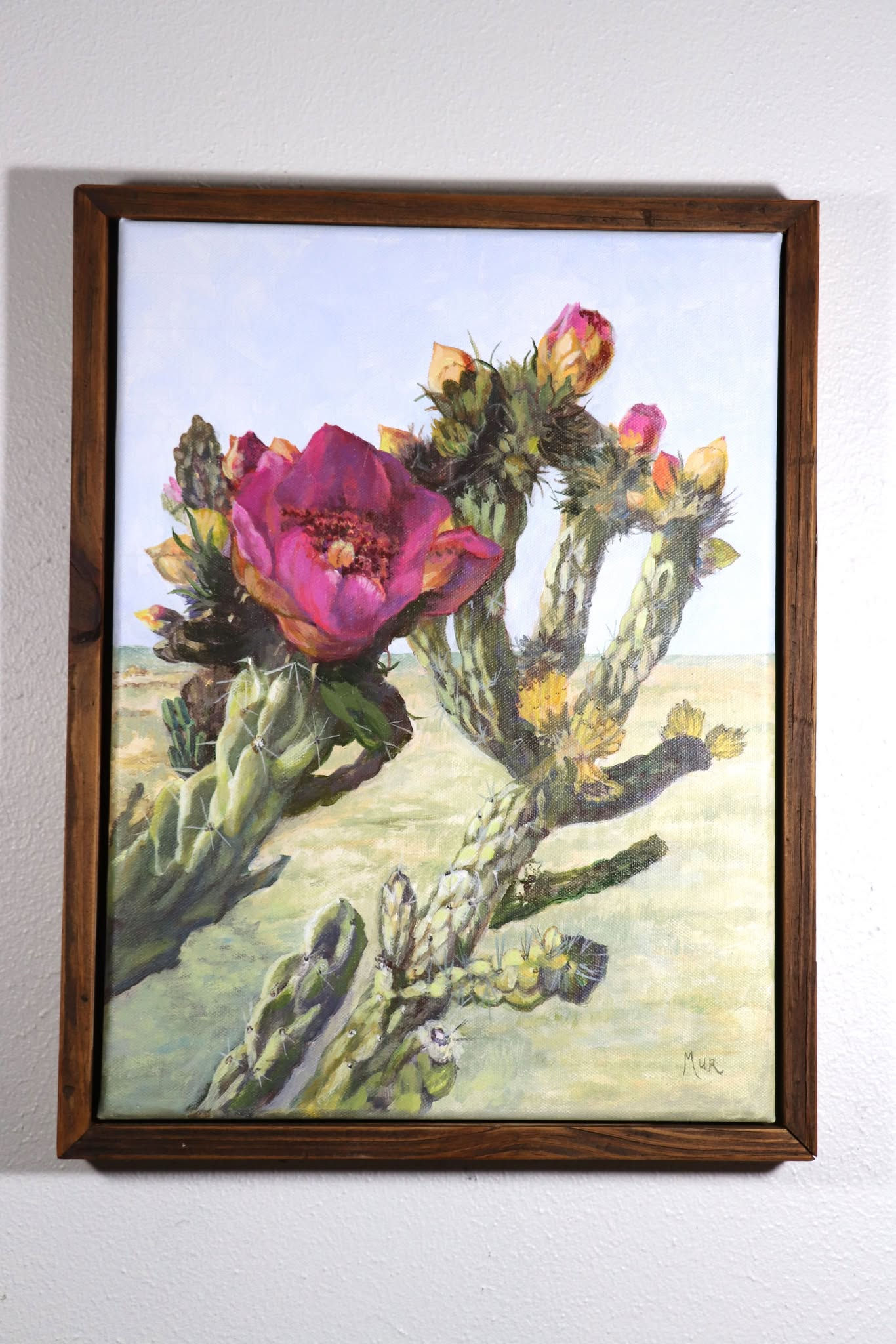 Original Painting on Canvas Framed, Cholla Cactus