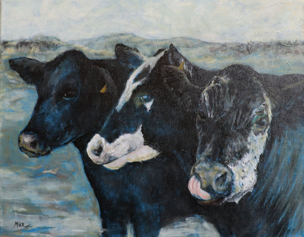 3 Black Cows Painting