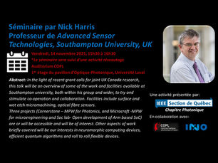 Séminaire du prof. Nick Harris ce vendredi 14 nov. à 15h30 au COPL-ULaval 