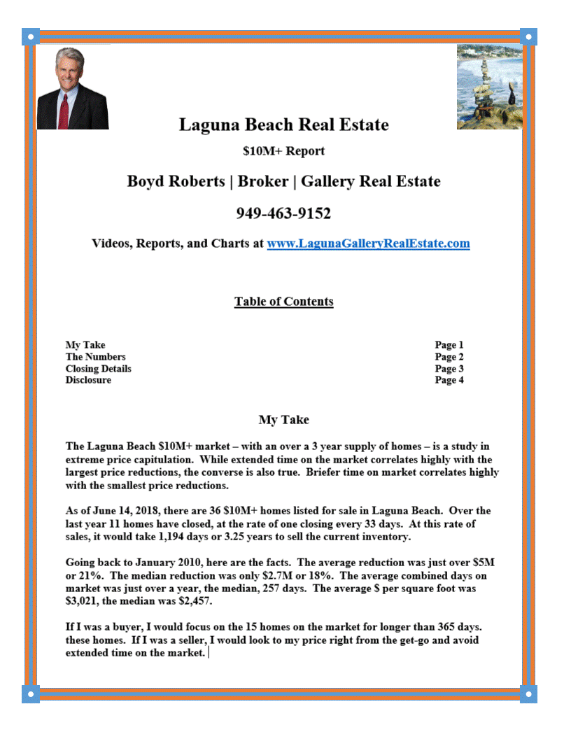 Laguna Beach Real Estate Special Report on Laguna Beach's $10,000,000+ Market June 2018