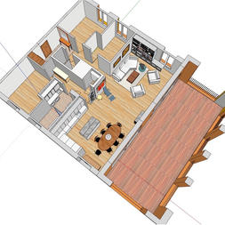 3D skisser till omplanering / inredning av nyproducerad våning på Melodislingan Ömalm.