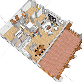 3D skisser till omplanering / inredning av nyproducerad våning på Melodislingan Ömalm.
