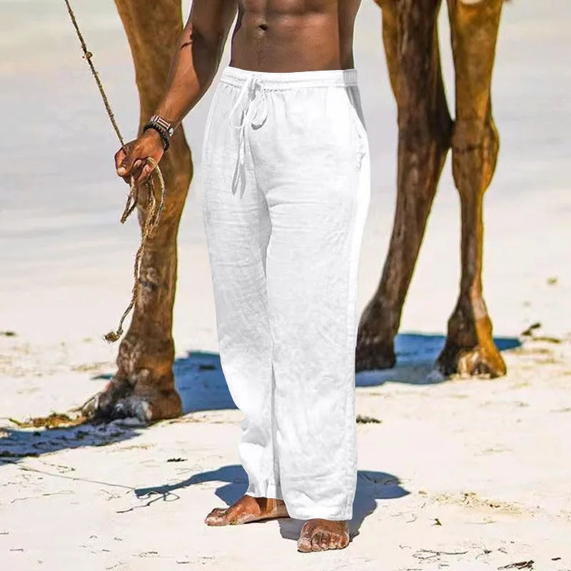 Thumbnail: Men's Casual Wide-Leg Linen Drawstring Pants