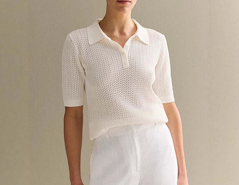 Women's Textured Knit Short Sleeve Polo Shirt