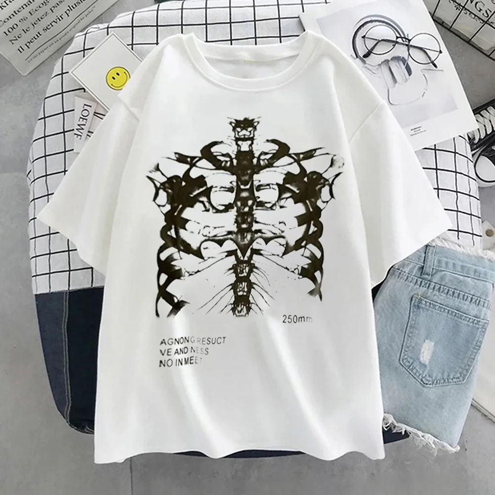 Thumbnail: Industrial Goth Skeleton Drop-Shoulder Tee