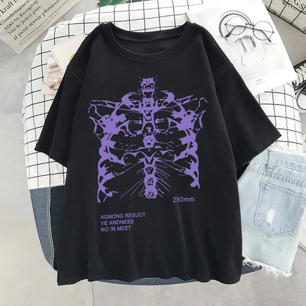 Thumbnail: Industrial Goth Skeleton Drop-Shoulder Tee
