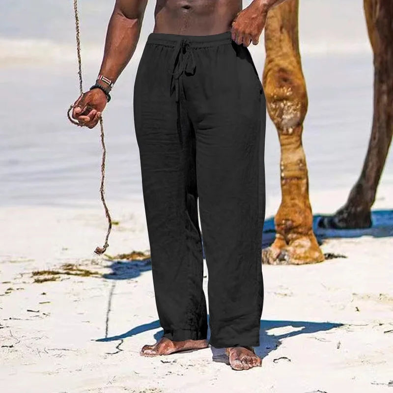 Thumbnail: Men's Casual Wide-Leg Linen Drawstring Pants