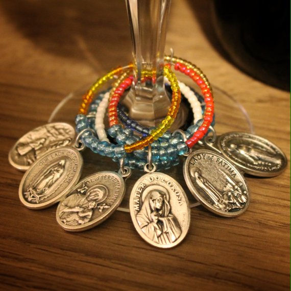 Thumbnail: Names of Mary Saint Wine Charms- Set of 6