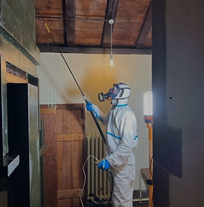 PGM pest technician in full PPE applying