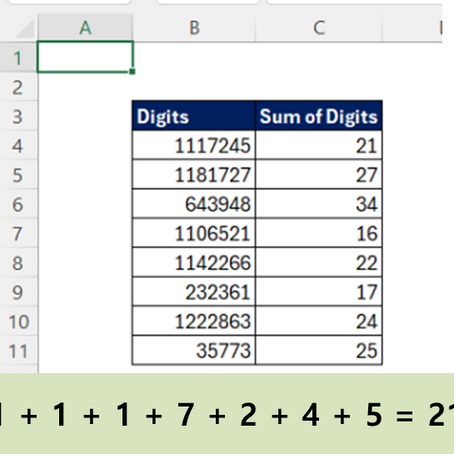 Numerous Methods in Excel to Sum all Digits - Formula and M-Code