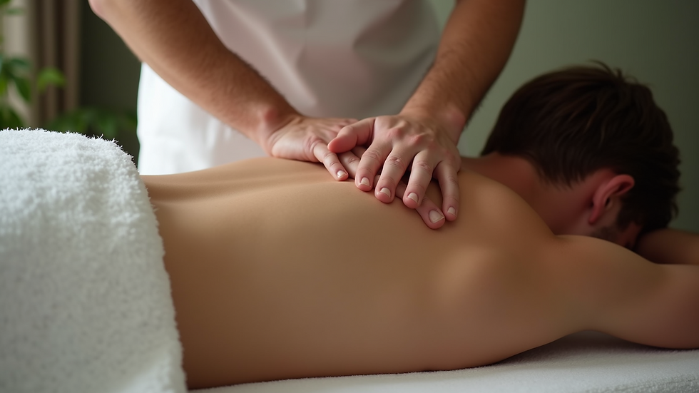 Close-up view of a male therapist performing a therapeutic massage on a client