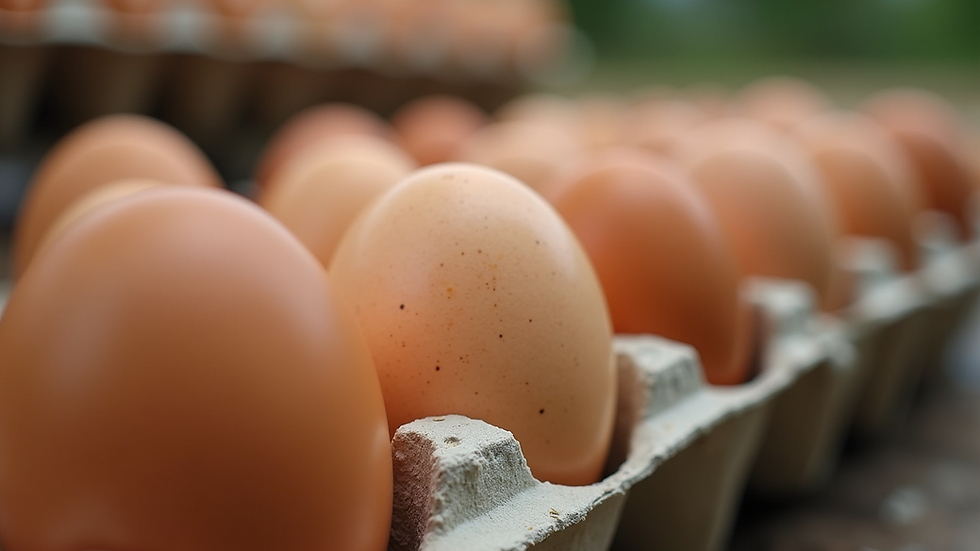 Close-up view of fresh farm eggs in a carton