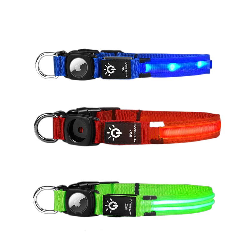 USB Rechargeable Waterproof Collar Airtag Can Be Positioned LED Light Pet Collar