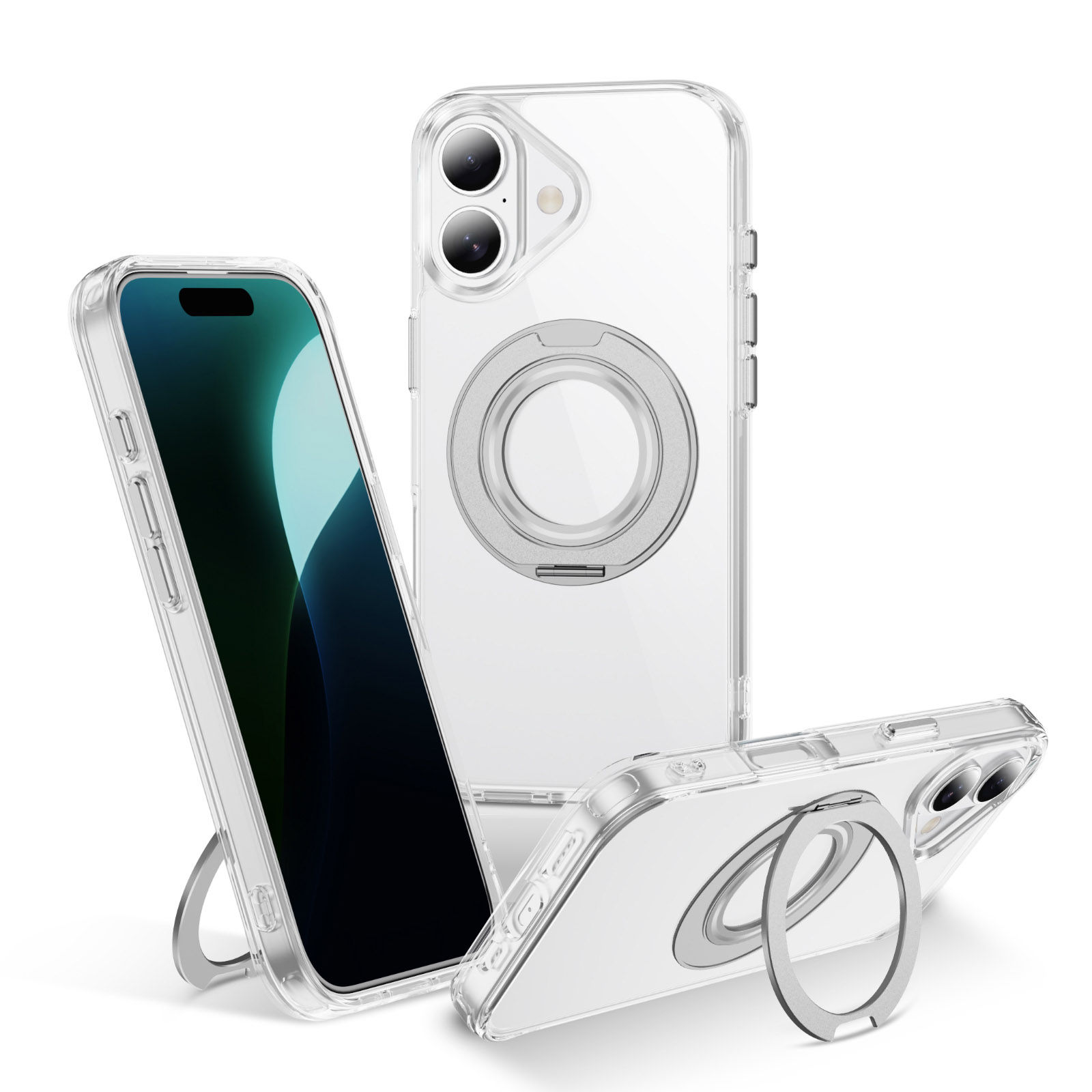 MagSafe Clear Case with 360° Rotatable Ring Stand for iPhone16 Series