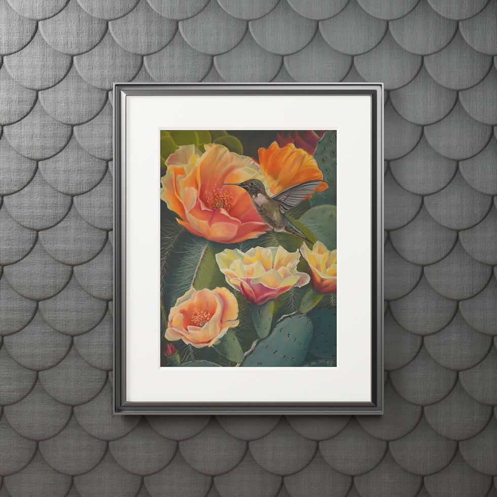 Thumbnail: Vibrant Hummingbird & Cactus Fine Art Giclée Prints - (with matt frame)