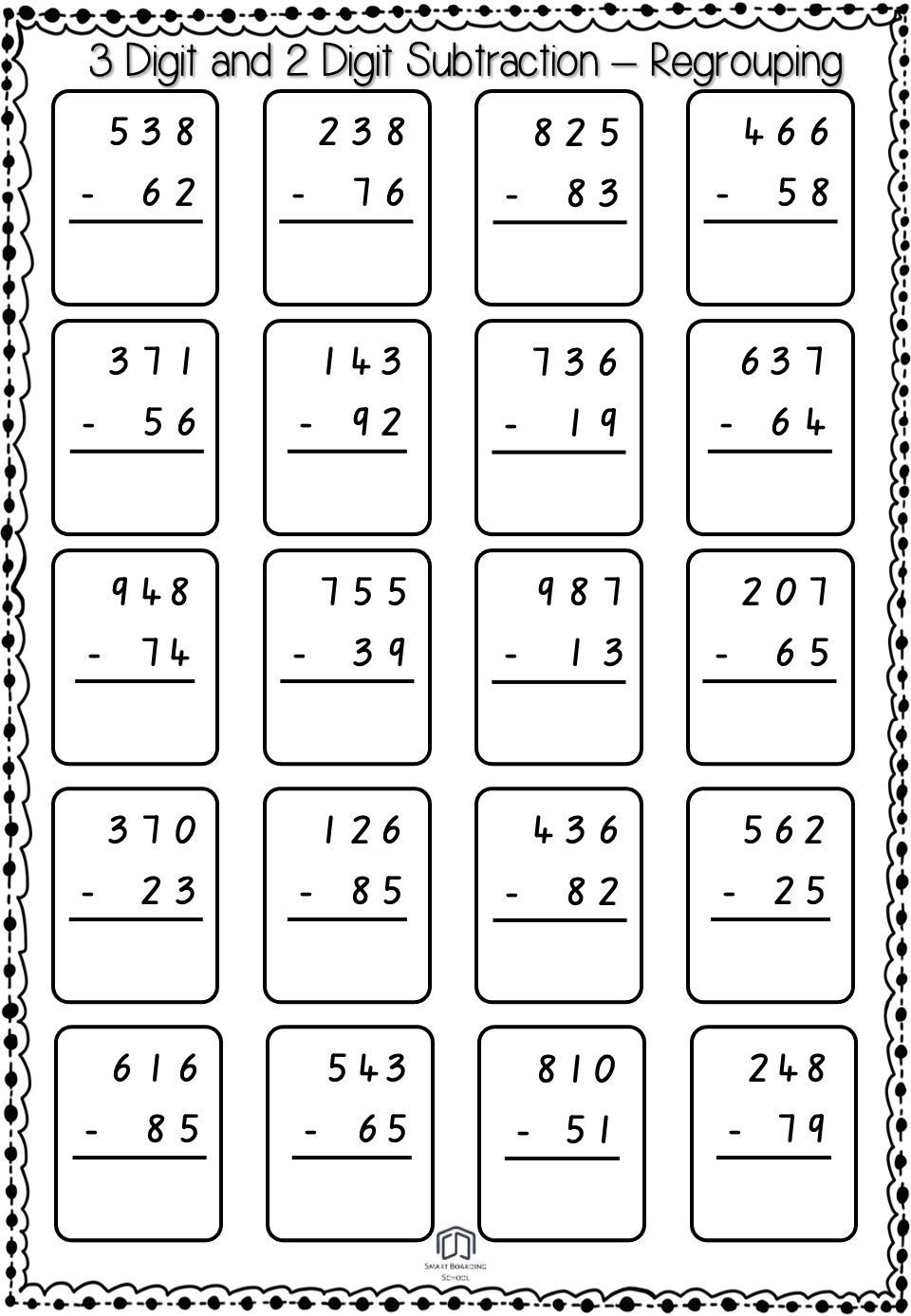 3 Digit and 2 Digit Subtraction Regrouping