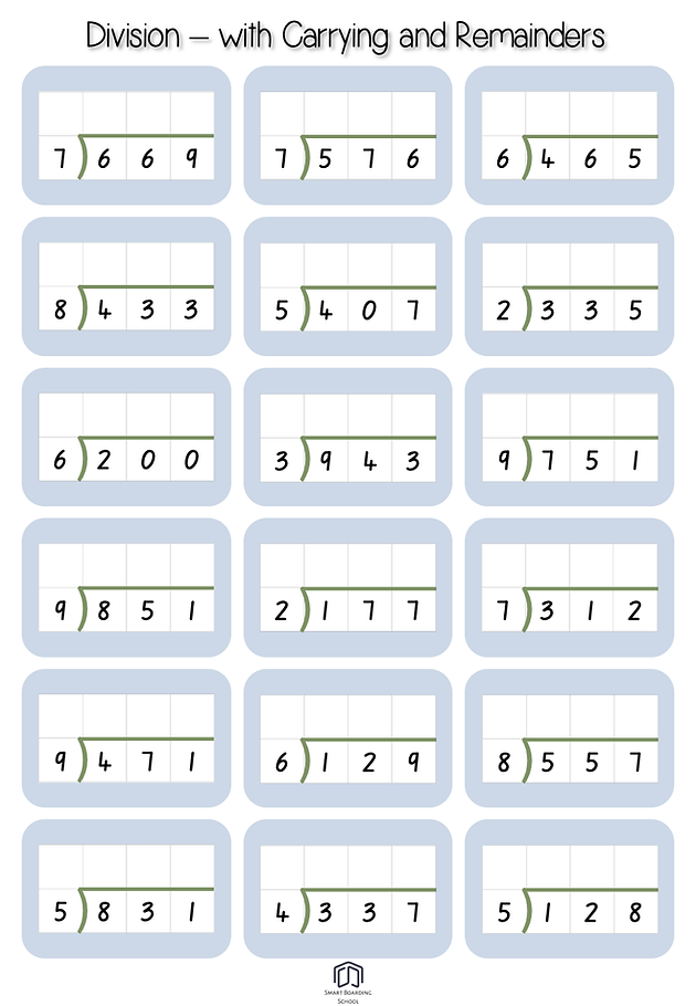 Division with Carrying and Remainders division-with-carrying-and-remainders