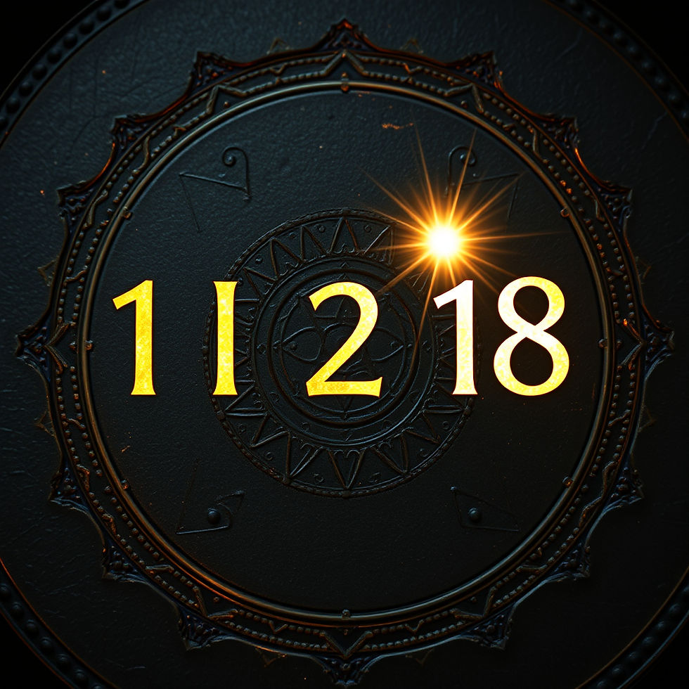Números "11 2 18" brilham em dourado sobre fundo preto decorado. Luz intensa destaca o número dois, criando efeito místico.