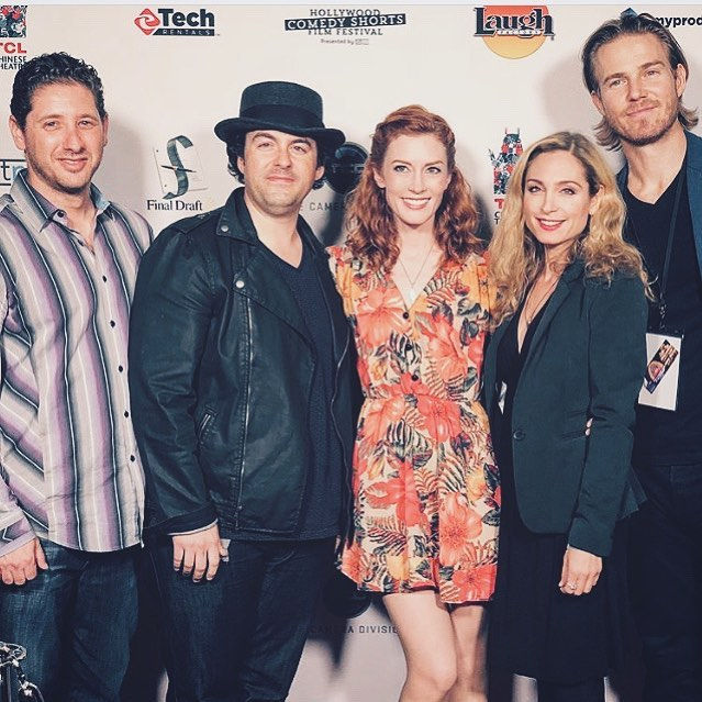 Cast and crew of "Not Our Aiden" attend Hollywood Comedy Shorts with "Not Our Aiden". (From Left) Writer Dax Shelby. Actors Evan O'Brien, Kinkaid Walker, Robyn Cohen. Director Jilon Vanover
