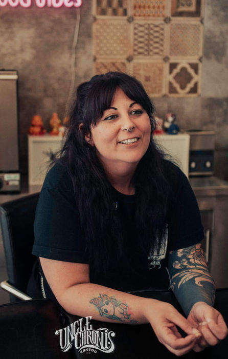 Sonia, body piercer at Unclechronis Tattoo studio in Athens