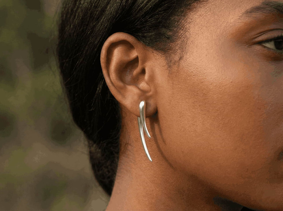 IRIS sterling silver double sided earrings worn on ear
