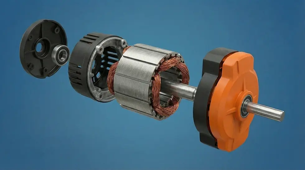 Technical exploded view of a complex mechanical assembly, demonstrating the precise relationship and positioning of internal components for digital twin documentation.