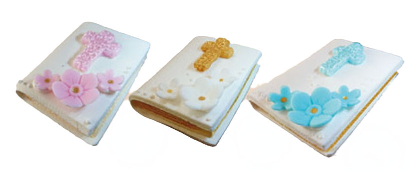 Thumbnail: Cross-decorated, floral-embellished felt books
