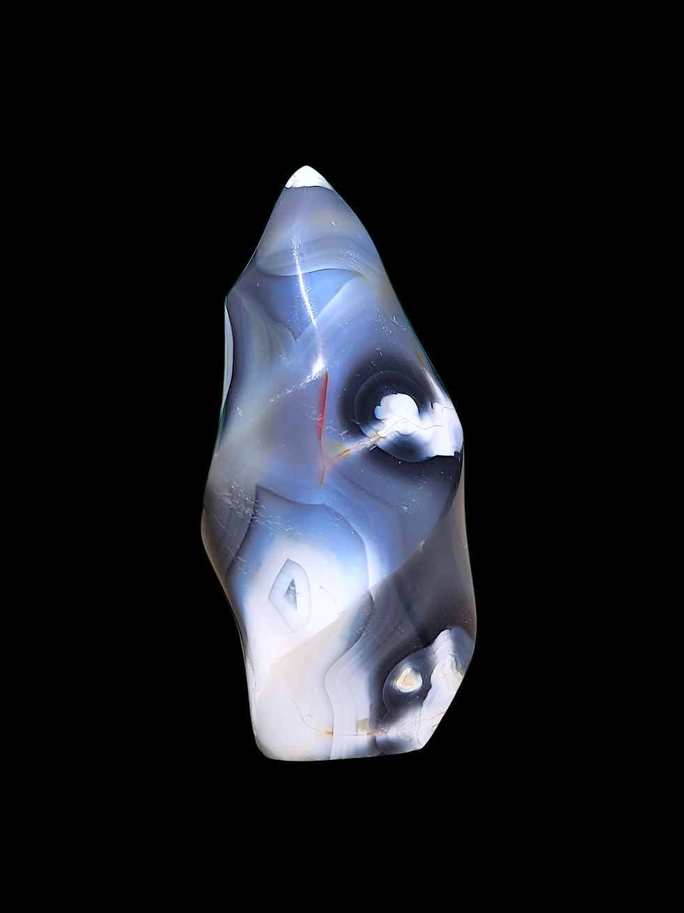 Thumbnail: 🖤 Orca Agate Flame — Deep Ocean Patterns with Red Accent — 4" • 382 g