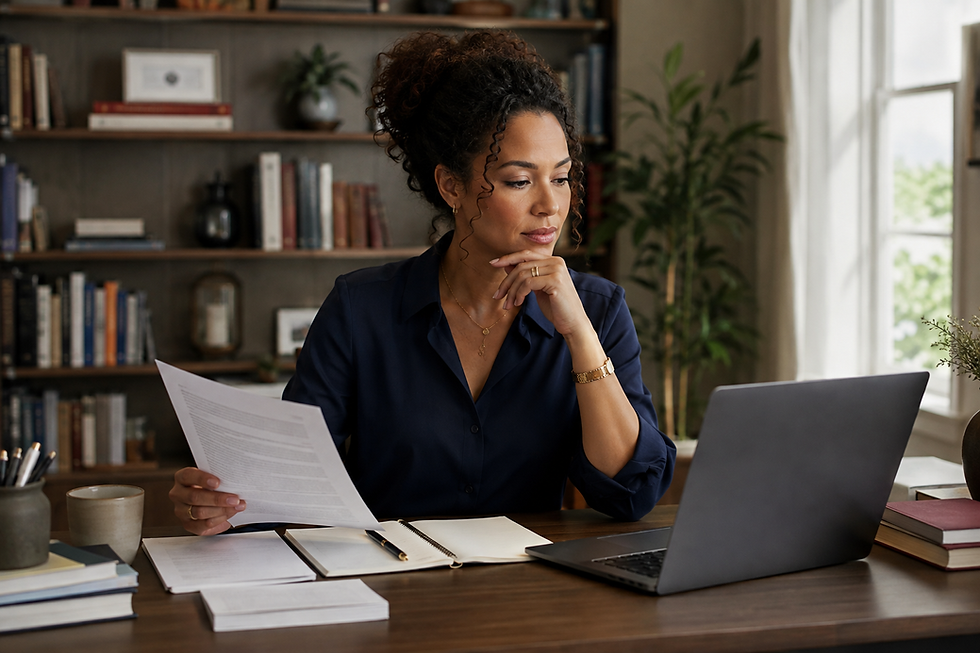 Author comparing a printed book press release with a media pitch on a laptop