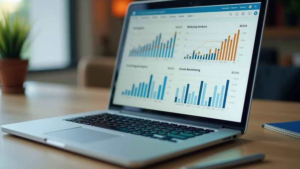 Close-up view of a laptop screen showing book marketing analytics