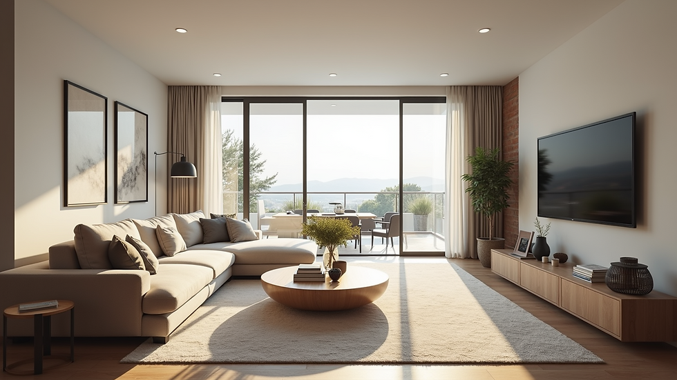 High angle view of a spacious open-concept living room